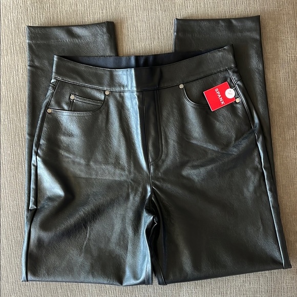 NWT Spanx leather look Slim Straight pants size Large and Tall - Picture 2 of 11